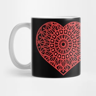 Embroidered-look Mandala Red Heart Mug